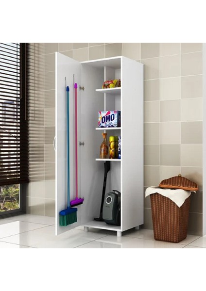 Aden Home Beyaz Banyo Dolabı, Banyo Düzenleyici, Çamaşır Makinesi Boy Dolabı, %100 Mdf, MBNY11