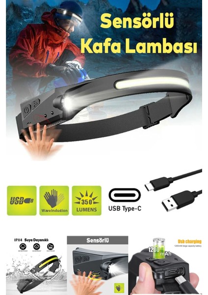 Kafa Lambası El Sensörlü 5+3W 350 Lumen 1200 Mah