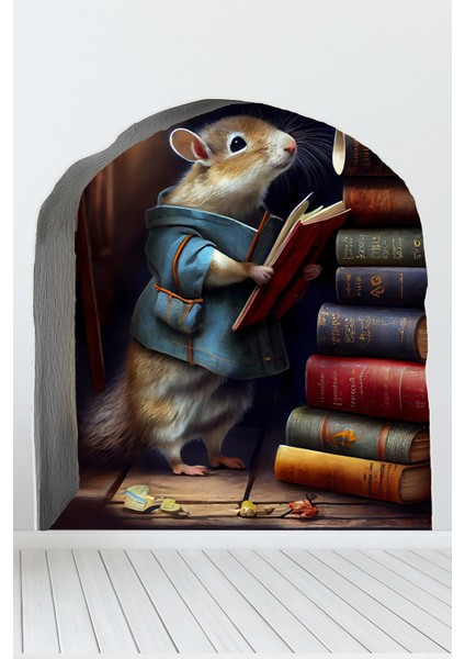 Kütüphaneci Fare ve Fare Deliği Tasarımlı Duvar Sticker Çocuk Odası Bebek Odası indirimleri