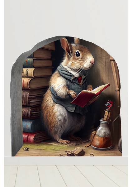 Kitap Okuyan Fare Duvar Sticker Kütüphaneci Sevimli Fare ve Fare Holü Sticker modelleri