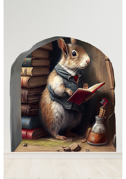 Kitap Okuyan Fare Duvar Sticker Kütüphaneci Sevimli Fare ve Fare Holü Sticker fırsatları