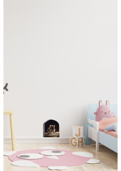 Kitap Okuyan Fare ve Fare Deliği Tasarımlı Duvar Sticker Çocuk Odası Okul fırsatları