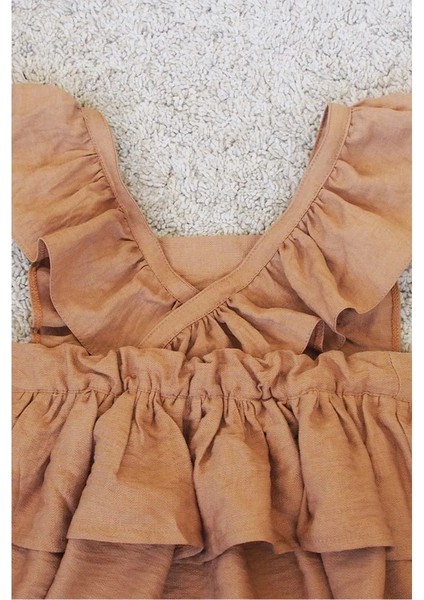 Askıları Fırfırlı Kat Kat Taba Kız Çocuk Elbise Bandana Takım 1-10 Yaş Doğum Günü Elbisesi