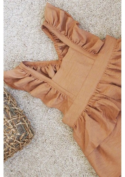 Askıları Fırfırlı Kat Kat Taba Kız Çocuk Elbise Bandana Takım 1-10 Yaş Doğum Günü Elbisesi