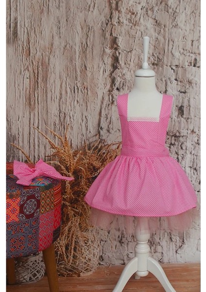 Pembe Puantiyeli Kız Çocuk Tütü Elbise Bandana Takım 1-10 Yaş Doğum Günü Elbisesi fiyatları