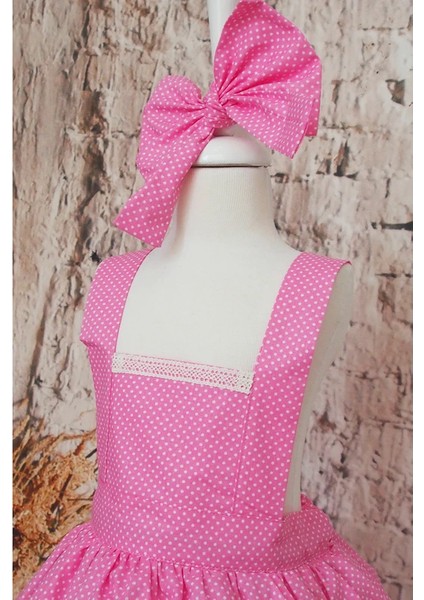 Pembe Puantiyeli Kız Çocuk Tütü Elbise Bandana Takım 1-10 Yaş Doğum Günü Elbisesi fırsatları