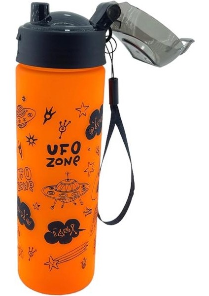Turuncu Ufo Desenli 500 ml Kilitli Matara P-8311