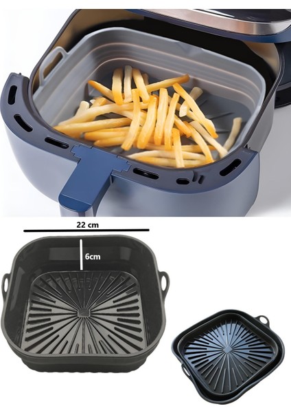 Katlanabilir Akordiyon Kare Airfryer Pişirme Kabı Silikon Airfyer Pişirme Kalıbı 22 cm