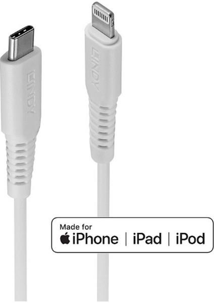 Ipod®, Iphone®, Ipad® Için USB Senkronizasyon ve Şarj Kablosu, Lightning Konektörlü, USB 2.0 Tip C Erkek Lightning C94 Erkek, 0.5 Metre, Beyaz Renk