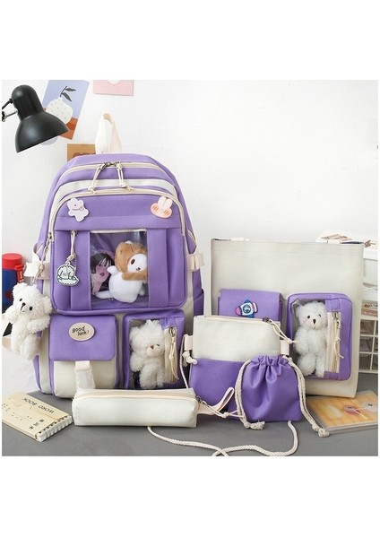 Kadın Sırt Çantası 5 Adet Öğrenci Okul Çantası, Hafif Okul Çantası, Su Geçirmez Kadın Sırt Çantası, Büyük Kapasiteli Okul Çantası (Yurt Dışından)