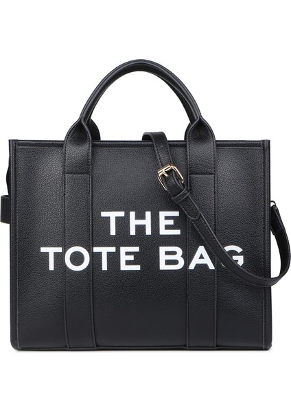 Büyük Kapasiteli Çanta Düz Renk Pu Mektup Tote Çanta Basit ve Rahat (Yurt Dışından)