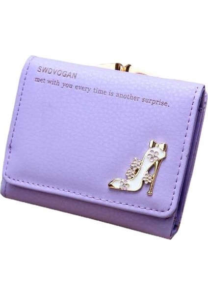 Yeni Bayan Kısa Cüzdan Kore Çok Fonksiyonlu 3 Kat Donanım Kart Çanta Yüksek Topuklu Bozuk Para Cüzdanı (Yurt Dışından)