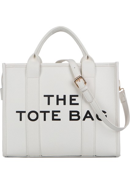 Büyük Kapasiteli Çanta Düz Renk Pu Mektup Tote Çanta Basit ve Rahat (Yurt Dışından)