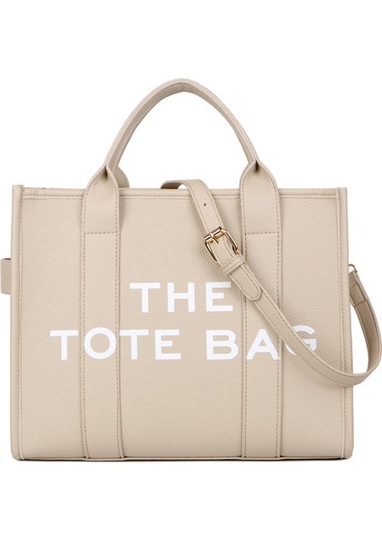 Büyük Kapasiteli Çanta Düz Renk Pu Mektup Tote Çanta Basit ve Rahat (Yurt Dışından)