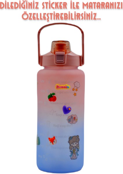 Pastel Renk Geçişli Sızdırmaz Kapak Motivasyon Matarası 2 Litre