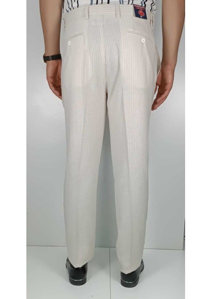 Erkek Cizgili Keten Pantolon Yazlık modelleri