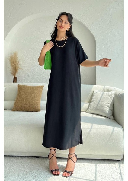Basic Fitilli Midi Elbise Siyah modelleri
