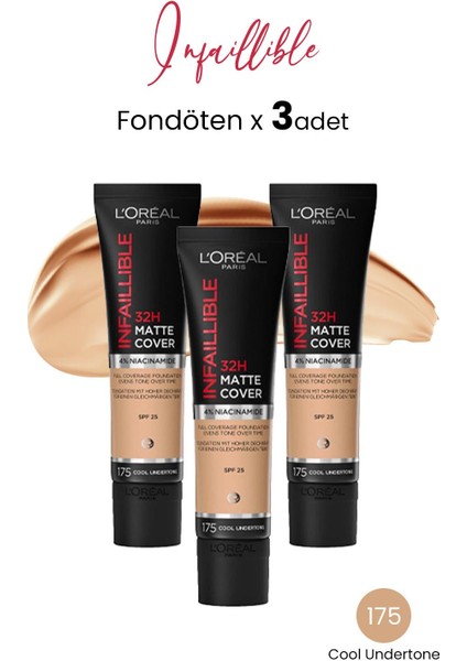 Infaillible Matte Cover Fondöten SPF25 Cool Undertone 175 x 3 Adet