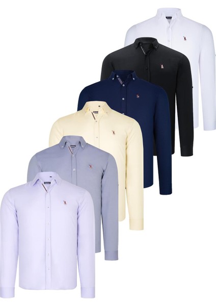 Altılı Set G674 Dewberry Erkek Gömlek Siyah Beyaz Lacivert Gri Sarı Lila