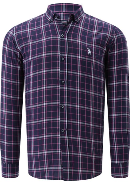 G740 Erkek Gömlek-Düz Lacivert-Pembe