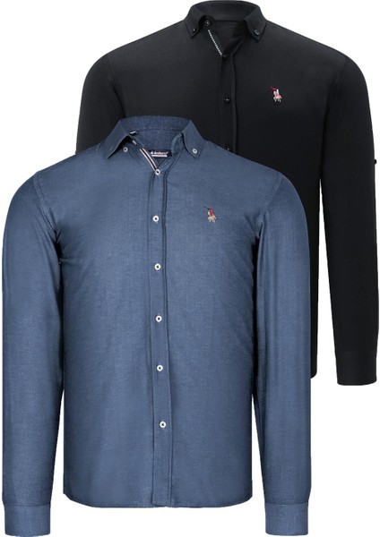 Ikili Set G674 Dewberry Erkek Gömlek-Siyah-Petrol