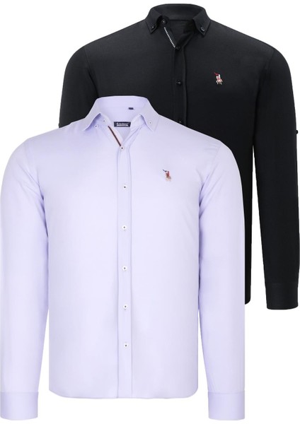 Ikili Set G674 Dewberry Erkek Gömlek-Siyah-Lila