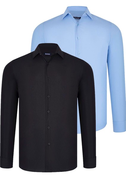 Ikili Set G726 Dewberry Erkek Gömlek-Siyah-Mavi