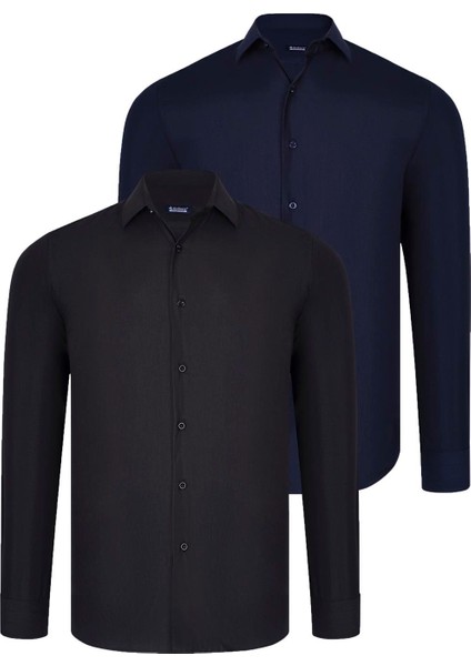 Ikili Set G726 Dewberry Erkek Gömlek-Siyah-Lacivert