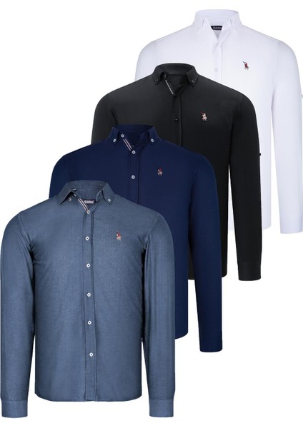 Dörtlü Set G674 Dewberry Erkek Gömlek Siyah Beyaz Lacivert Petrol