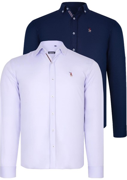 Ikili Set G674 Dewberry Erkek Gömlek-Lacivert-Lila