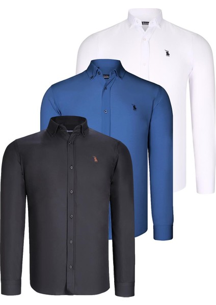 Üçlü Set G725 Dewberry Erkek Gömlek-Siyah-Beyaz-Indigo