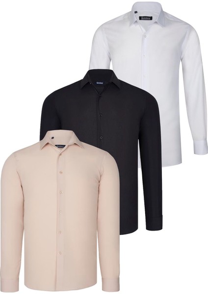 Üçlü Set G726 Dewberry Gömlek-Siyah-Beyaz-Bej