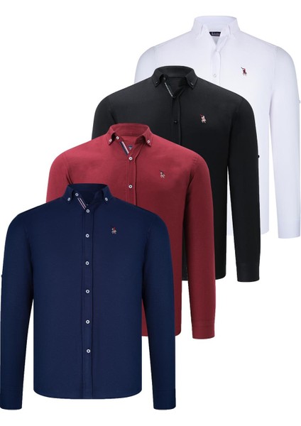 Dörtlü Set G674 Dewberry Erkek Gömlek-Siyah-Beyaz-Lacivert-Bordo