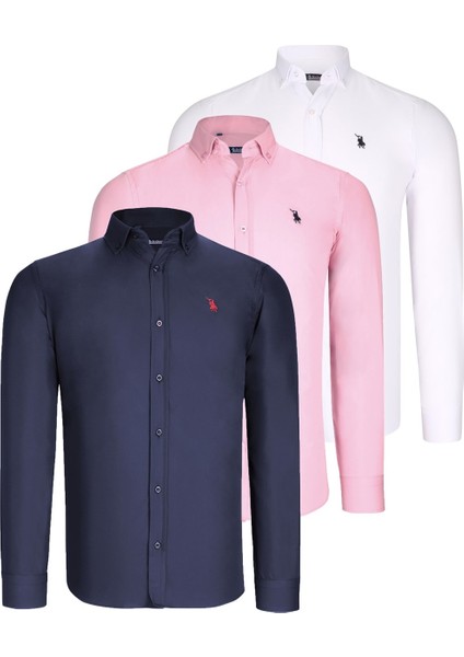 Üçlü Set G725 Dewberry Erkek Gömlek-Beyaz-Lacivert-Pembe