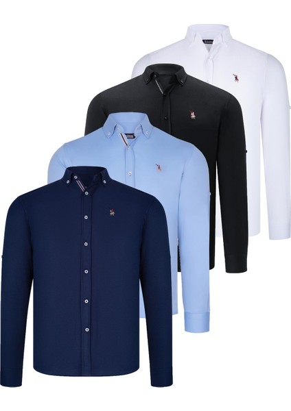 Dörtlü Set G674 Dewberry Erkek Gömlek-Siyah-Beyaz-Lacivert-Bebe Mavi