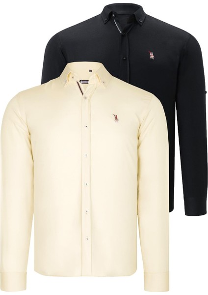 Ikili Set G674 Dewberry Erkek Gömlek-Siyah-Sarı