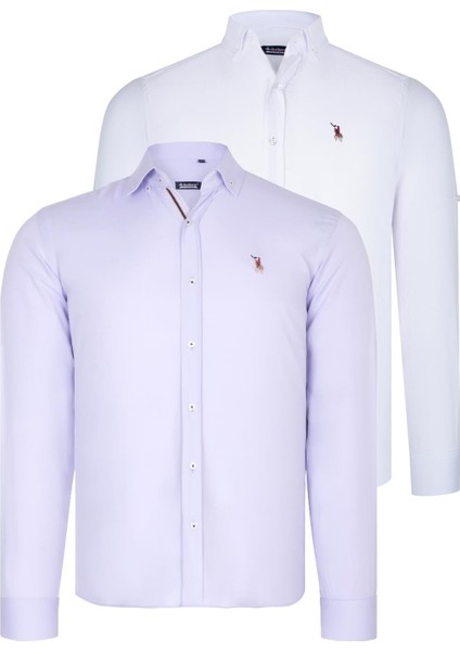 Ikili Set G674 Dewberry Erkek Gömlek-Beyaz-Lila