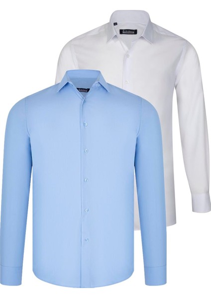 Ikili Set G726 Dewberry Erkek Gömlek-Beyaz-Mavi