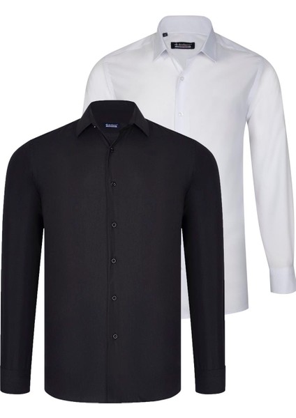 Ikili Set G726 Dewberry Erkek Gömlek-Beyaz-Siyah