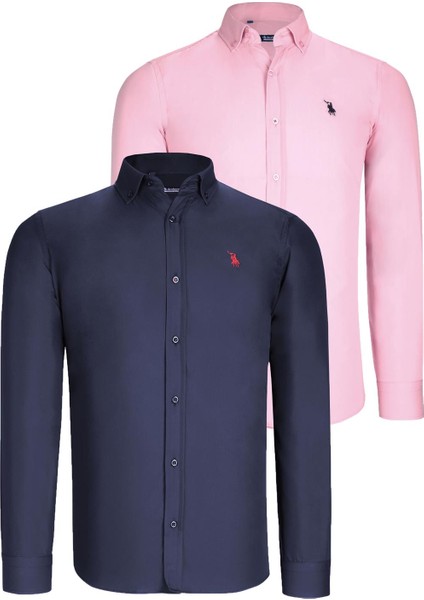 İkili Set G725 Dewberry Erkek Gömlek-Lacivert-Pembe