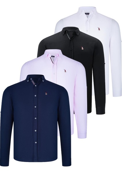 Dörtlü Set G674 Dewberry Erkek Gömlek Siyah Beyaz Lacivert Pembe