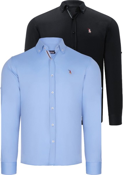 Ikili Set G674 Dewberry Erkek Gömlek-Siyah-Bebe Mavi