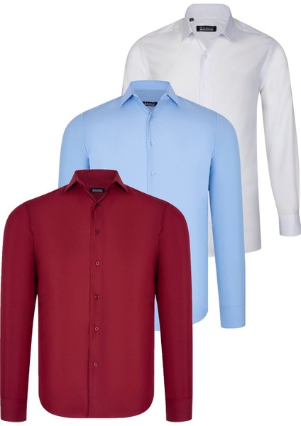 Üçlü Set G726 Dewberry Gömlek Beyaz Mavi Bordo