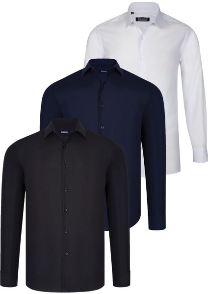 Üçlü Set G726 Dewberry Gömlek Siyah Beyaz Lacivert