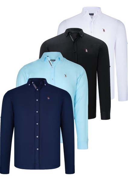 Dörtlü Set G674 Dewberry Erkek Gömlek Siyah Beyaz Lacivert Camgöbeği