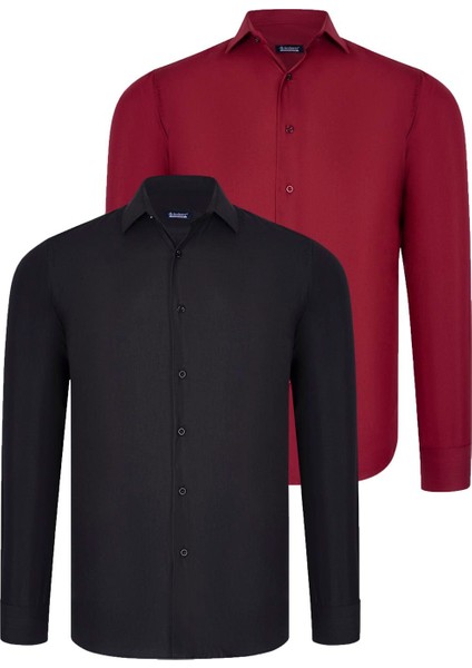 Ikili Set G726 Dewberry Erkek Gömlek-Siyah-Bordo