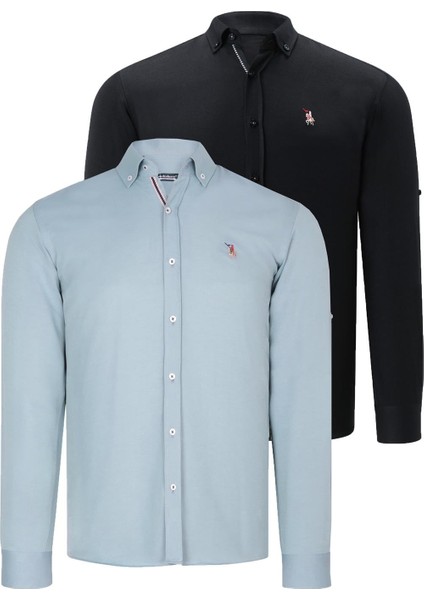 Ikili Set G674 Dewberry Erkek Gömlek Siyah Su Yeşili