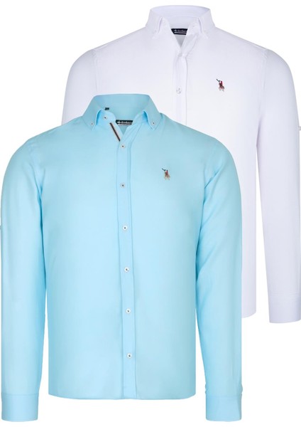 Ikili Set G674 Dewberry Erkek Gömlek Beyaz Camgöbeği