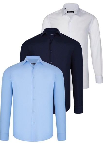 Üçlü Set G726 Dewberry Gömlek-Beyaz-Lacivert-Mavi