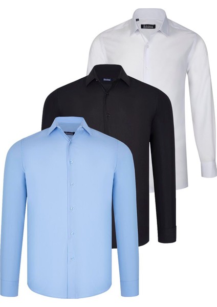 Üçlü Set G726 Dewberry Gömlek-Siyah-Beyaz-Mavi